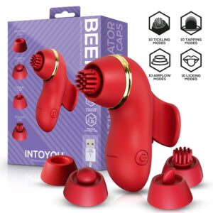 Beeny Stimulator with 4 Caps, Suction, Tapping, Tickling and Licking